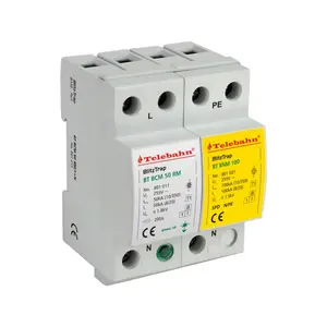 Power Surge Suppressors fase tunggal, perlindungan TT untuk sistem TT atau sistem TN 230V 400V 255V T1 + T2 AC 1P + N 50kA 100kA 200kA SPD