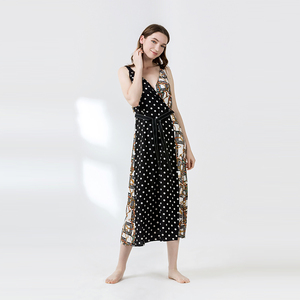 Venta caliente mujeres jóvenes Sexy tirantes de cuello en V ola punto falda con cinturón vestido Maxi - Product Image 3