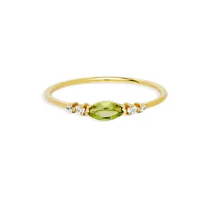 Elegant 14K Gold Plated S925 Silver Diamond Cubic Zirconia August Peridot Birthstone Ring