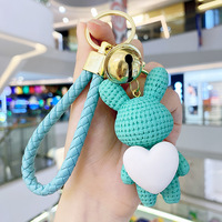 Gros dessin animé lapin lapin pour amour coeur tricot pendentif porte-clés à la mode en plastique porte-clés sac charme Couple enfants cadeau