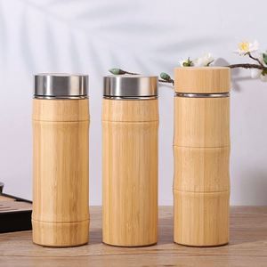 Natural Double-Wall Stainless Steel Insulated Tea Office Bamboo Water Bottle <b>Thermos</b> Vacuum Bottle Mug Flask Tumbler With Lid - Product Image 2