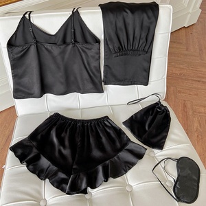 Completo abbigliamento da donna <span class=keywords><strong>leggero</strong></span> e confortevole per tutte le stagioni pantaloni lunghi a canotta nera con chiusura elastica in vita per pigiami estivi - Product Image 3