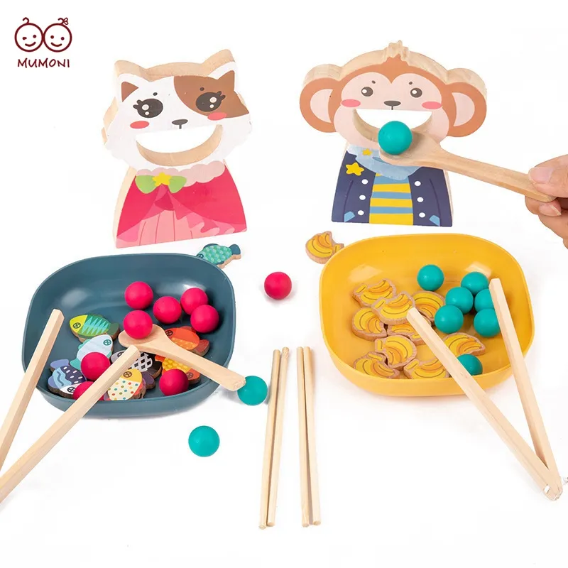 لعبة خرز على شكل قط وقرد بتصميم لطيف لعبة تعليمية خشبية لعبة إطعام مرحة