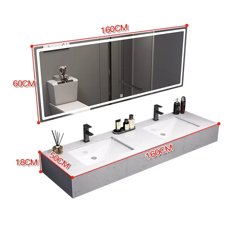 Lavabo de superficie sólida de mármol doble moderno Lavabo integrado rectangular para Baño de hotel