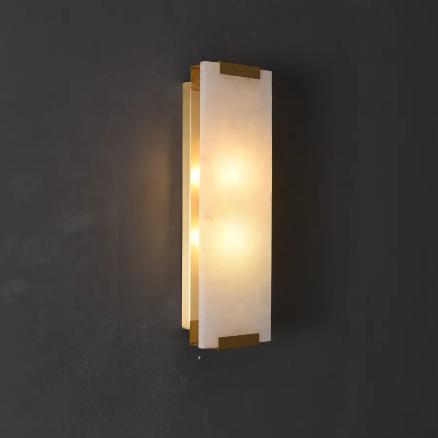 Hand-Carved Alabaster Rectangular Sconce E14 Light Wall Lamp Replica Home Deco 