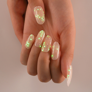 Wholesale Glitter Confetti Semi Cured <b>Gel</b> Nail Wraps 20pcs Nude UV <b>Gel</b> Nail Stickers Long Lasting 60s LED Curing Nail Strips <b>Kit</b> - Product Image 5
