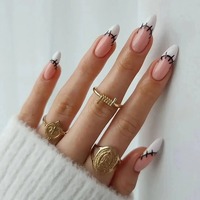 24 Uñas Postizas Cortas Cuadradas Medianas Tipo Almendra/Balet, Pre-diseñadas con Pegamento, Cobertura Completa, de ABS con Diamantes