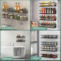 Organisateur d'épices mural pour cuisine, lot de 4, étagère de rangement pour épices, organisateur de cuisine avec 4 crochets amovibles