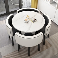 Ensemble de table à manger extensible en marbre de luxe moderne avec 4 chaises, 6 places, durable et écologique pour appartement et usage domestique