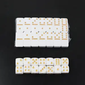 Nhựa Mini Domino Và Dice Set Game Trắng WWth Vàng Hoặc Chấm Vàng Từ Domino Nhà Máy Trực Tiếp