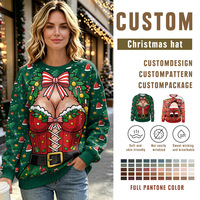 Sweat-shirt imprimé 3D drôle pour femme, avec logo personnalisé sur les manches, idéal pour les événements de Noël et de carnaval, pour les fêtes d'hiver, style 'Ugly'