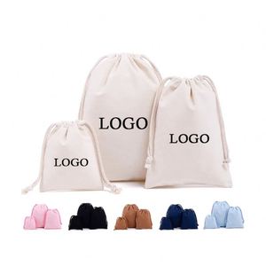 Cotton Fashion Double <b>String</b> Drawstring Pouch Recycled Natural Canvas Cotton Jewely Drawstring <b>Bag</b> - Product Image 1