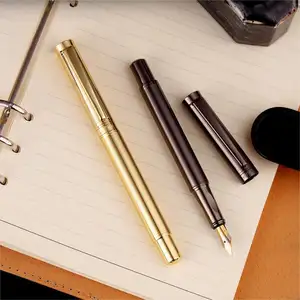 Exquisite Brass Pen Metal Gun Cinza Gold Shinning Caneta-tinteiro com Clipe Portable Pocket Metal Pen Atacado Craft Gift Office