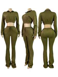 Custom Logo Casual Fall <strong>Women</strong> Jogger Two Piece Set Half Zipper Fleece Crop <strong>Jacket</strong> Flared Pants Tracksuit SweatSuits - Product Image 2