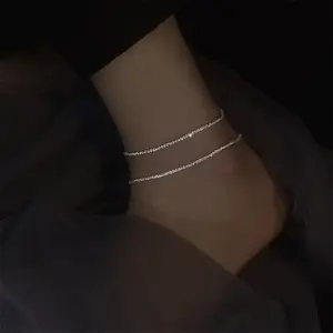 2022 Offre Spéciale argent véritable 925 bracelet de cheville minimalisme argent scintillant bijoux breloques bijoux Vintage bracelets de cheville pour femmes