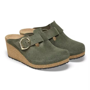 Sandales décontractées d'été à enfiler pour femmes, <span class=keywords><strong>en</strong></span> gros, à bout fermé, avec talon compensé, dessus <span class=keywords><strong>en</strong></span> daim vert, boucle réglable et plateforme <span class=keywords><strong>en</strong></span> liège - Product Image 3