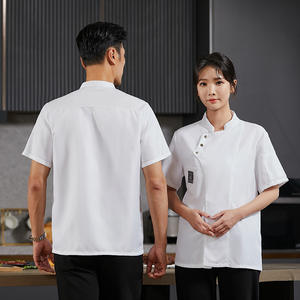 Vêtements de travail professionnels : T-shirt blanc pour la restauration, la cuisine, le chef, le <span class=keywords><strong>boulanger</strong></span>, le serveur, l'hôtelier, la veste de cuisinier, la tenue de café, l'ensemble de travail - Product Image 3