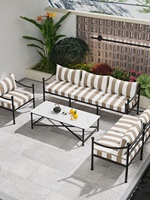 Conjunto de sofás para exteriores, silla de ocio de hierro forjado para patio, respaldo a rayas, combinación de mesa de centro, muebles minimalistas modernos