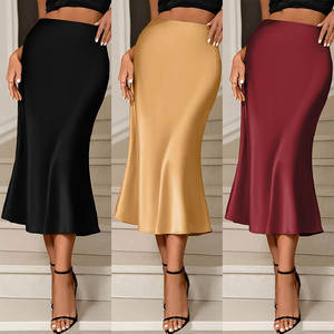 Váy liền thân mùa xuân hè thời trang màu trơn thanh lịch cao cấp chất liệu <span class=keywords><strong>satin</strong></span> dài ngang đùi kiểu dáng chữ A bán buôn - Product Image 6