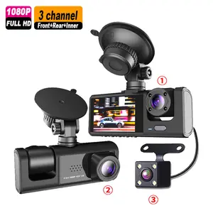 2 pollici auto DVR 170 fotocamera grandangolare 1080P Dashcam 3 obiettivo della macchina fotografica di visione notturna auto anteriore posteriore e all'interno della registrazione Video