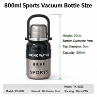Botol Air Olahraga Terisolasi Stainless Steel 316 800ml Termos Vakum Portabel dengan Pegangan