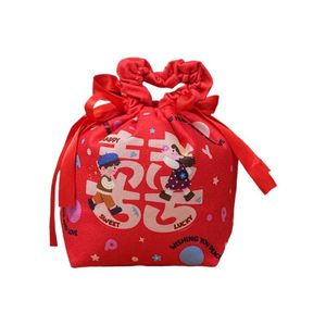 Sac cadeau de mariage en tissu non tissé, petit format, rouge et blanc, double bonheur, pour bonbons de mariage, avec motif Xi Peptide - Product Image 5