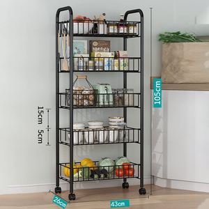 Étagère de rangement multifonctionnelle en métal creux respirant et écologique pour cuisine, avec roulettes, étagère mobile à plusieurs niveaux, noir/blanc, pour la maison - Product Image 2