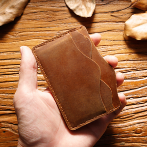 Tarjetero de Cuero Genuino de Vaca de Grano Completo con Logotipo Personalizado OEM ODM, Venta al por Mayor de Fábrica, Tarjetero de Cuero Crazy Horse - Product Image 1