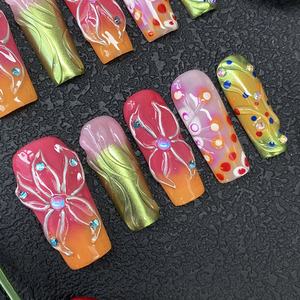 Faux ongles à presser sculptés au <span class=keywords><strong>gel</strong></span> UV, peints à la main, style Y2K INS, luxueux et attrayants, 10 pièces, épais, réutilisables, pour nail art - Product Image 6