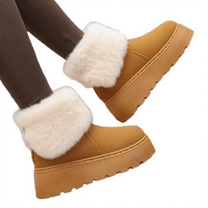 Botas de nieve para mujer con suela gruesa, cálidas, forradas con piel sintética, botines con punta redonda, zapatos de invierno para interior y exterior - Product Image 3