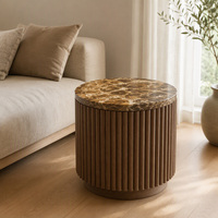 Table d'appoint ronde en marbre personnalisable pour salon, avec base en bois massif cannelé, table d'angle, table d'appoint de canapé, pour chambre d'hôtel