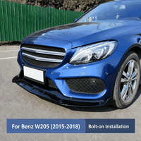 Splitter Bumper Depan Mobil W205 Gloss Black Carbon Fiber Look Spoiler Dagu Depan untuk Mercedes Benz C Class W205 2015-2023