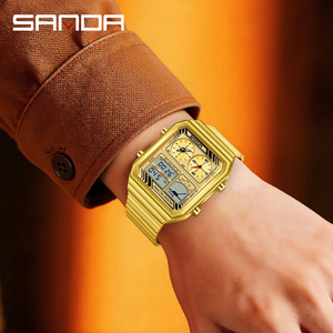 SANDA 6385 นาฬิกากันน้ำวัดอุณหภูมิแบบมัลติฟังก์ชั่น สายสแตนเลส นาฬิกาอิเล็กทรอนิกส์สำหรับนักเรียนธุรกิจย้อนยุค - Product Image 4