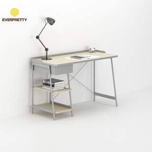 שולחן משרדי מודרני עם מסגרת מתכת עם מגירה ומדפים דו-שכבתיים שולחן כתיבה שולחן קריאה שולחן מחשב לדירת אכסניה - Product Image 1