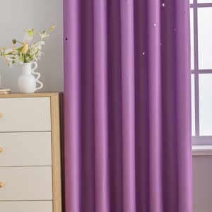 Huayi Solid Color Purple <b>Star</b> Pattern Blackout Curtains High <b>Light</b> Blocking For Window Decorations - Product Image 2