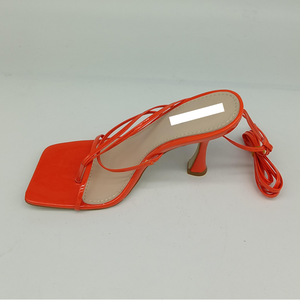 Sandali infradito estivi nuovi in pelle verniciata arancione scarpe donna allacciatura décolleté da ballo <span class=keywords><strong>tacchi</strong></span> per donna - Product Image 4