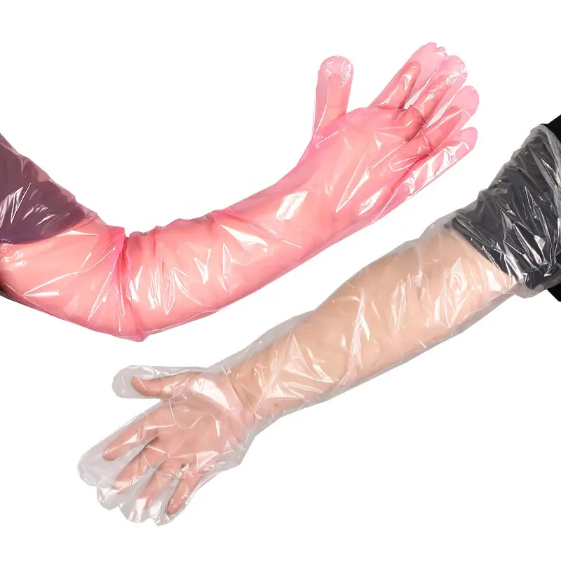 100 pièces jetables vétérinaire rose blanc gants PE Animal bétail insémination artificielle bras longs gants bétail ferme fournitures