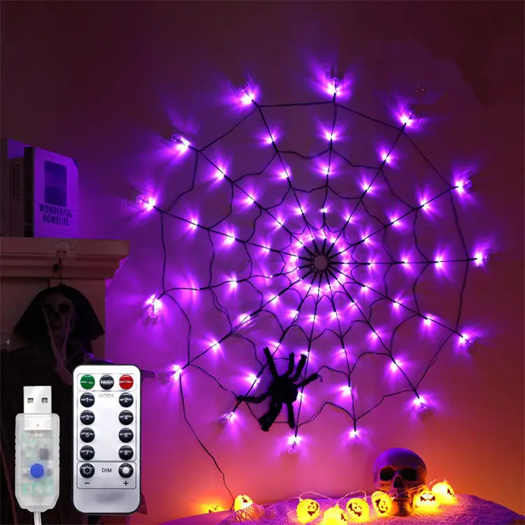 Luz de telaraña operada por USB, luz decorativa de Halloween, telaraña, ambiente de Festival de Halloween, luz de cadena Led