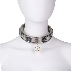 New Arrival Metal Spiked <b>Collar</b> with Diamond Studs, Decorative Flower Ball Bell, Adjustable <b>BDSM</b> Neck Restraint for Adults - Product Image 2