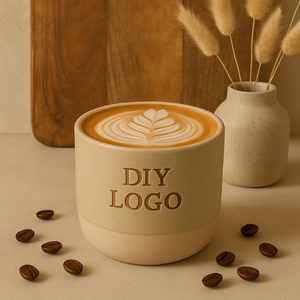 Japandi Arabic phong cách Handmade drinkingware biểu tượng tùy chỉnh đất sét Espresso Cup màu be gốm cốc cà phê - Product Image 1