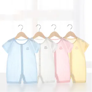 New Design Customized Infant Newborn Soft Comfortable Baby Unisex Organic 100%Cotton Breathable Outdoor Jumpsuits Knit Rompers
