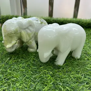 Estatua de animales tallados a mano, artesanía popular, elefante de jade blanco para decoración, cristales de elefante tallados