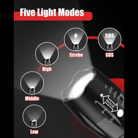 Lampe torche tactique puissante, lampe torche Tarch 18650, batterie rechargeable, zoom XML T6 LED avec corde, alliage d'aluminium IP55, 5 modes