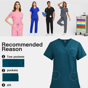 <strong>Top</strong> Selling Medical <strong>Scrub</strong> Washable Short Sleeves Logo Custom Doctor Nurse Set Stretchy Surgical Uniforms <strong>Top</strong> and Pants Unisex - Product Image 4