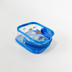 Sac à fermeture éclair personnalisé en PVC durable pour cadeau d'enfants de stockage d'outils de dessin animé bleu transparent avec poignée - Product Image 2