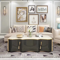 Meuble TV italien, meuble de salon, table basse en bois et marbre, meuble TV moderne