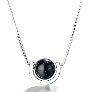 Custom Elegant Black Stone Eco Friendly Jewelry In Sterling Silver Necklace