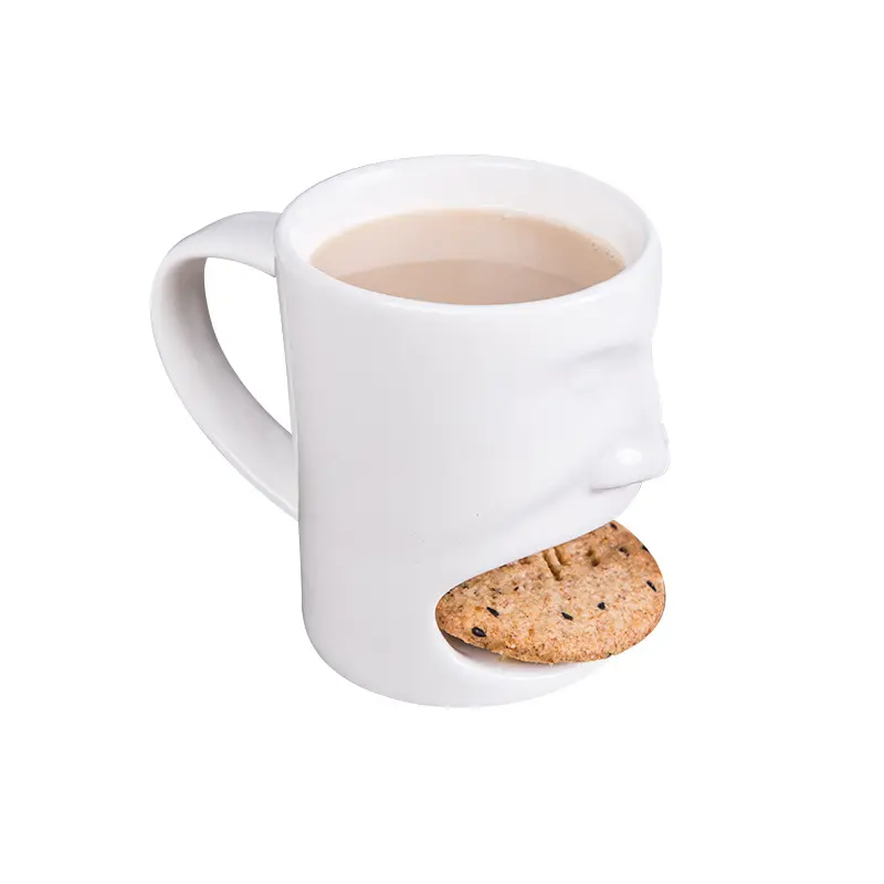 Tasse visage lait par sublimation tasses à thé avec poche à biscuits porte-gobelet biscuits blancs tasse à café en céramique blanche