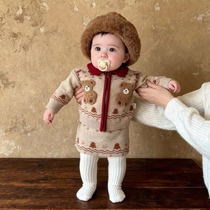 Tongxingyuan Baby Girls Winter Sweater Set Teddy Bear Jacquard Coat Skirt Thickening Knitwear Outfit - Product Image 2