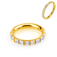 Grosir mode G23/ASTM F136 Titanium cincin segmen berengsel dengan kotak CZ Blaze Set cincin hidung anting perhiasan tindik